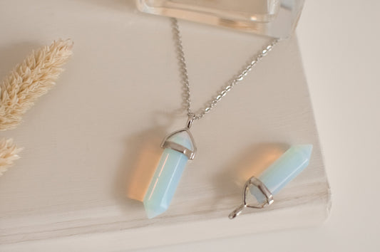 Opal Silver Healing Stone Crystal Necklace