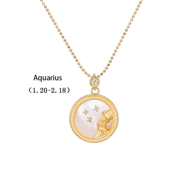 ZODIAC SIGN NECKLACE, White & Gold Horoscope Women's Necklace, Zodiac Sign Jewelry, 12 Constellation Pendants, Birthday Gift for Her