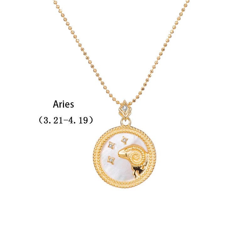 ZODIAC SIGN NECKLACE, White & Gold Horoscope Women's Necklace, Zodiac Sign Jewelry, 12 Constellation Pendants, Birthday Gift for Her