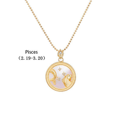 ZODIAC SIGN NECKLACE, White & Gold Horoscope Women's Necklace, Zodiac Sign Jewelry, 12 Constellation Pendants, Birthday Gift for Her