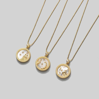 ZODIAC SIGN NECKLACE, White & Gold Horoscope Women's Necklace, Zodiac Sign Jewelry, 12 Constellation Pendants, Birthday Gift for Her