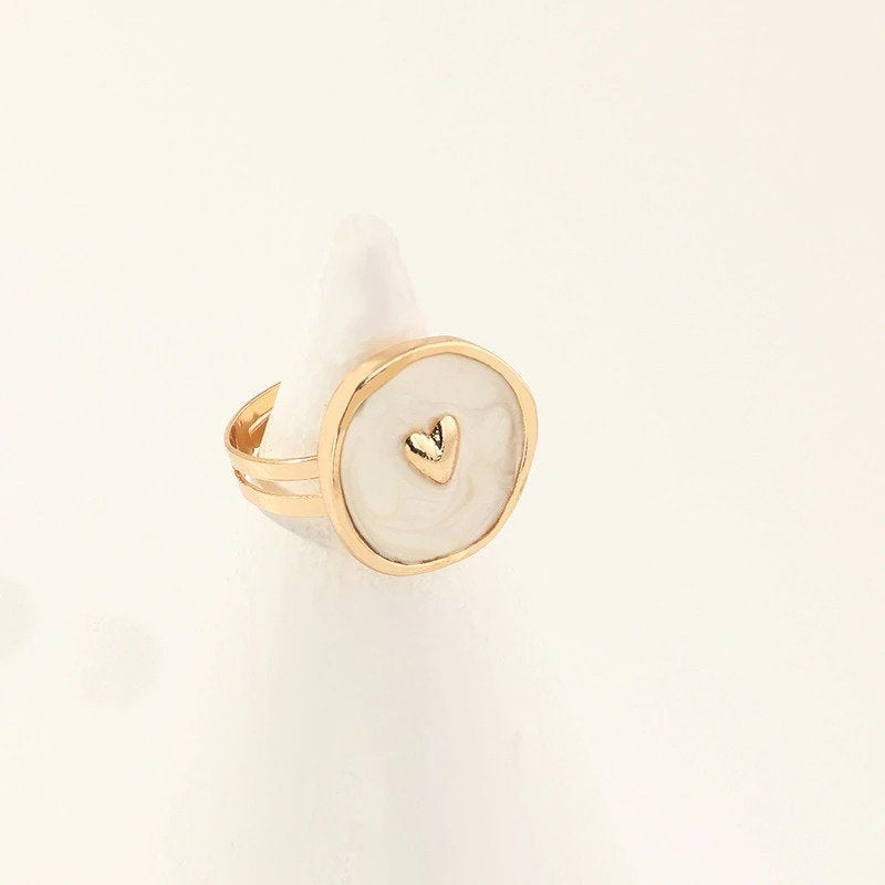 White Gold Heart Adjustable Ring, Cute Resizable Ring for Women