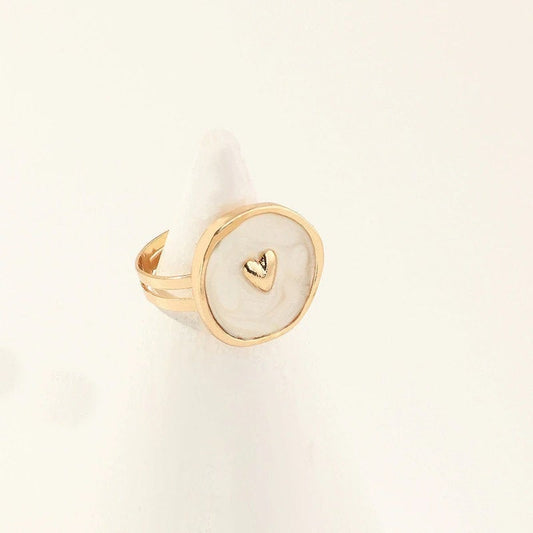 White Gold Heart Adjustable Ring, Cute Resizable Ring for Women