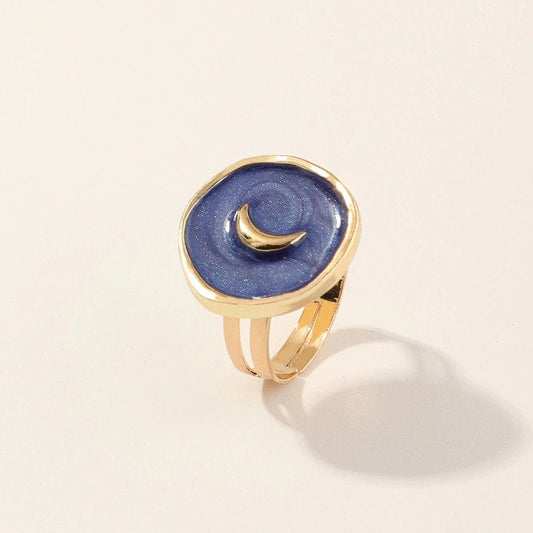 Purple Crescent Moon Gold Resizable Ring, Tiny Moon Adjustable Ring, Half Moon Ring