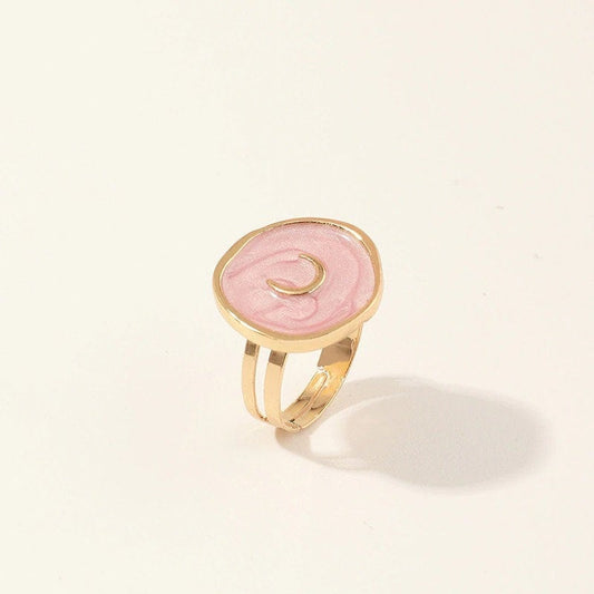 Pink Crescent Moon Gold Ring, Tiny Moon Ring, Half Moon Ring, Cute Ring for Women