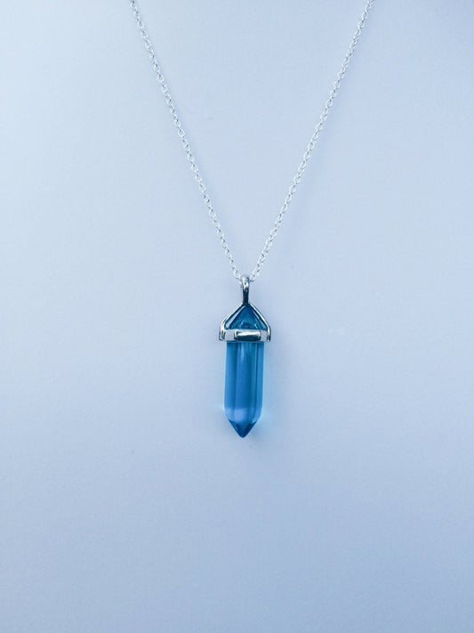 Blue Quartz Silver Healing Stone Crystal Necklace