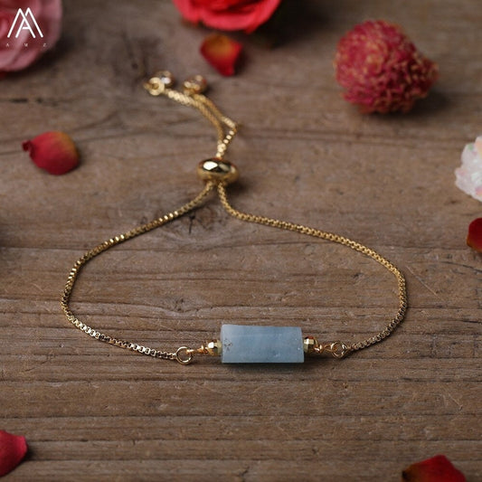 Aquamarine Adjustable Gold Bracelet, March Birthstone Jewelry, Pisces Birthstone Bracelet