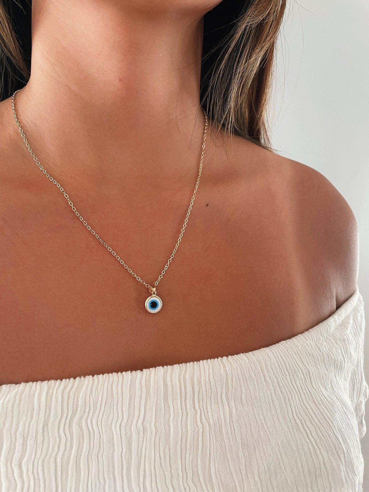 EVIL EYE NECKLACE, Round Rainbow Blue Eye Pendant, Protection Necklace for Women, Bridesmaid Jewelry, Gift for Her