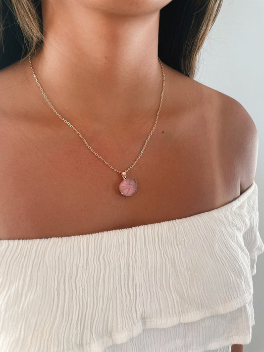 Healing Crystal Necklace, Rose Quartz Gold Pink Necklace for Women, Opal & Black Obsidian Stone, Gift for Her