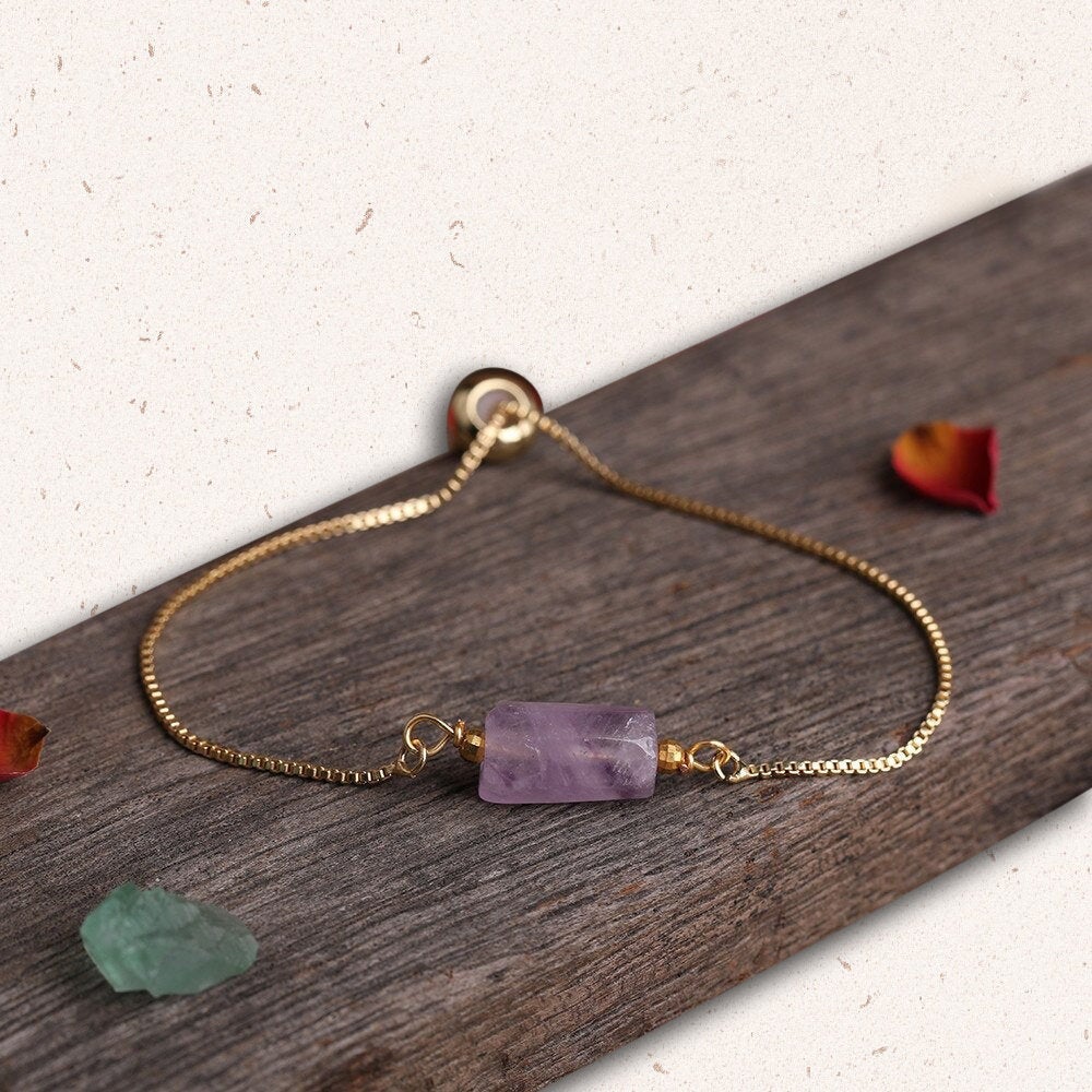 Amethyst Adjustable Gold Bracelet, Healing Crystal for Anxiety & Stress Relief, February Birthstone Jewelry