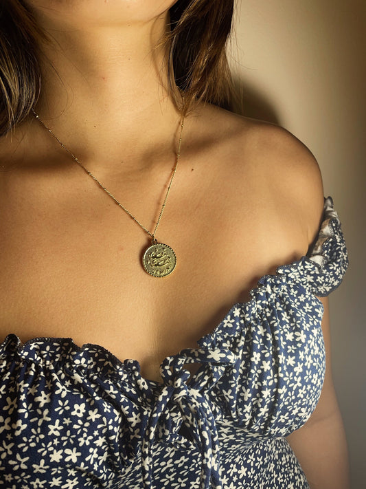 Zodiac Coin Stainless Steel Necklace, Horoscope Necklace, Zodiac Sign Jewelry, 12 Constellation Gold Coin Pendants, Birthday Gift for Her
