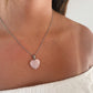 Rose Quartz Heart Necklace, Pink Healing Stone Crystal Silver Necklace Choker