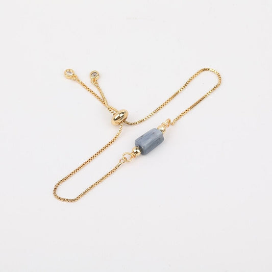 Blue Kyanite Adjustable Gold Bracelet, Positivity and Healing Gemstone Crystal Jewelry for Women
