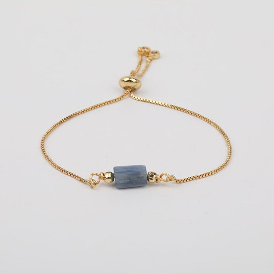 Blue Kyanite Adjustable Gold Bracelet, Positivity and Healing Gemstone Crystal Jewelry for Women