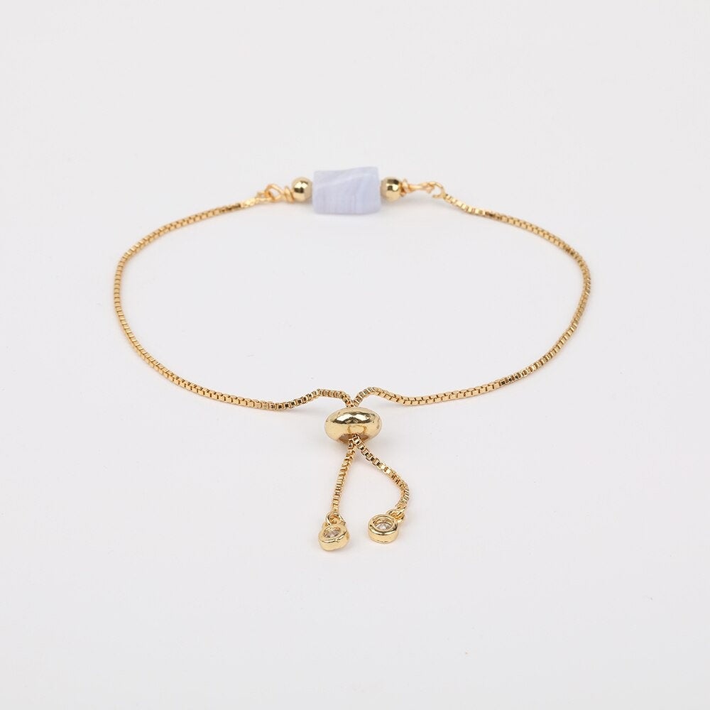 Chalcedony Gold Bracelet, Negative Energy Protection, Sagittarius Purple Chalcedony Birthstone Gemstone Jewelry