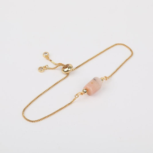 Pink Opal Adjustable Gold Bracelet, Smooth Pink Bracelet