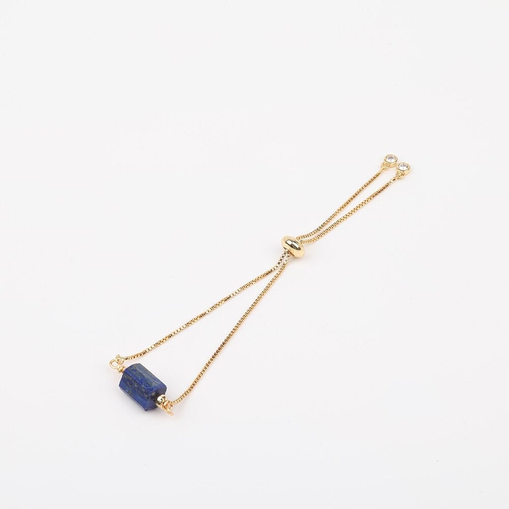 Lapis Adjustable Gold Bracelet, Lapis Lazuli Healing Crystal Stone Jewelry, September Birthstone Gemstone