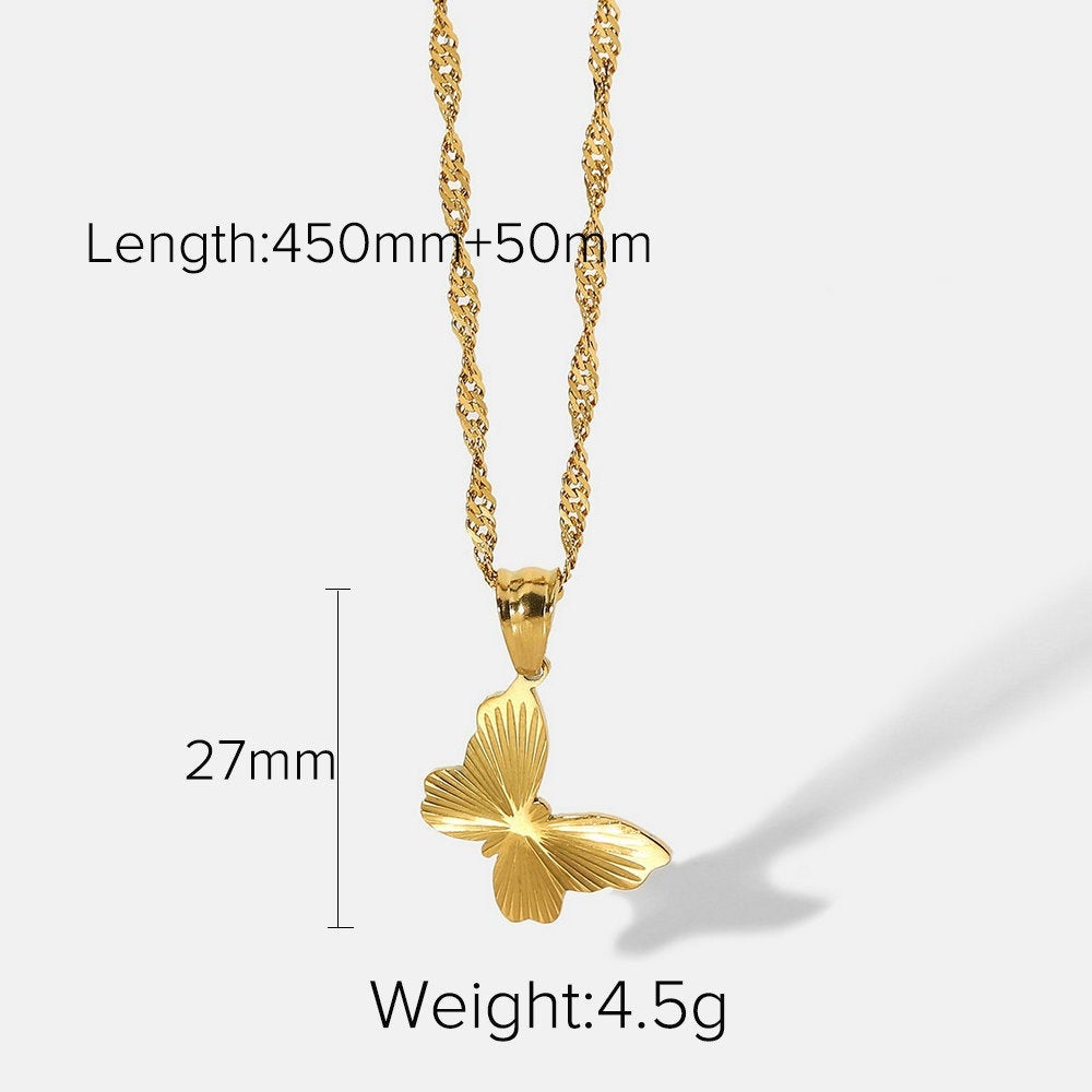 Butterfly 18K Gold Stainless Steel Necklace - Sunbeam Butterly Jewelry Pendant, Divergent Sunlight Sun Ray Necklace, Birthday Gift for Her