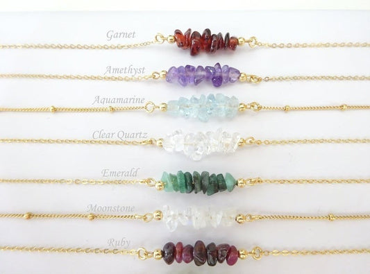 Birthstone Necklace, Family Birthstone Jewelry, Crystal Gemstone Necklace for Women, Amethyst, Garnet, Ruby, Opal, Birthday Gift for Girls