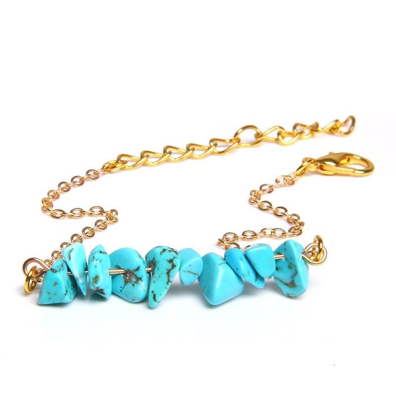 Turquoise Gold Adjustable Bracelet, Blue Turquoise Chip Bracelet