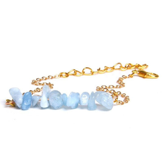 Aquamarine Adjustable Gold Bracelet, March Birthstone Jewelry, Pisces Birthstone Bracelet, Aquamarine Chip Beach Bracelet