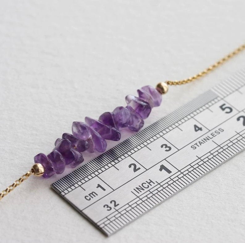 Amethyst Gold Bracelet, Healing Crystal for Anxiety & Stress Relief, Amethyst Chip Bracelet, February Birthstone Jewelry