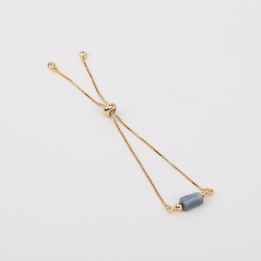 Blue Kyanite Adjustable Gold Bracelet, Positivity and Healing Gemstone Crystal Jewelry for Women