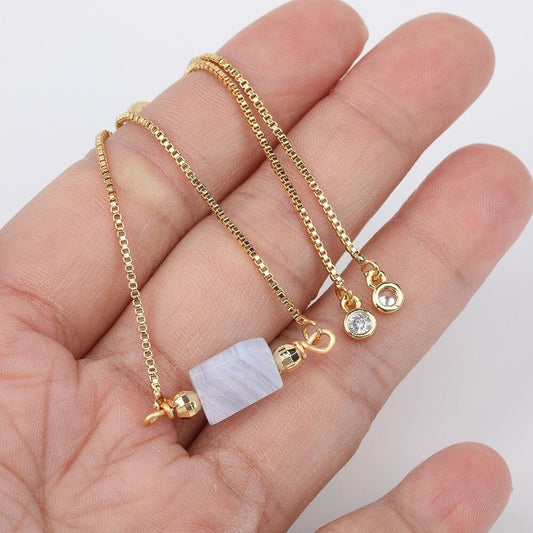 Chalcedony Gold Bracelet, Negative Energy Protection, Sagittarius Purple Chalcedony Birthstone Gemstone Jewelry