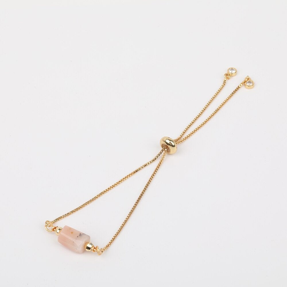 Pink Opal Adjustable Gold Bracelet, Smooth Pink Bracelet