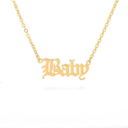 Baby Princess Angel Necklace - Babygirl Baby Girl Stainless Steel Gold Plated Necklace, Old English Necklace, Trendy Necklace for Girls