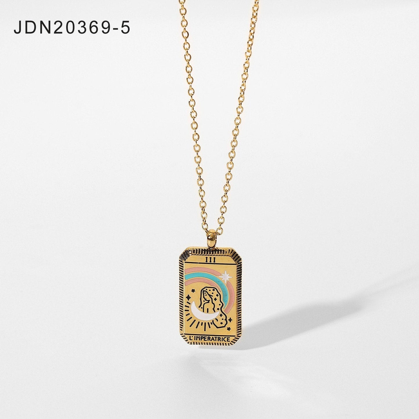 Tarot Card Necklace - 18k Gold Waterproof Rectangle Necklace - Celestial Mystic Tarot Jewelry, Queen Necklace, Sun Necklace, Moon Necklace