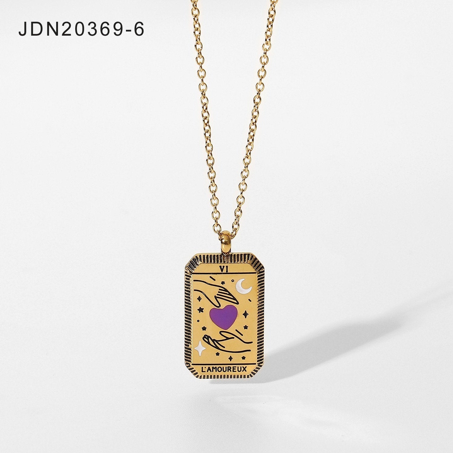 Tarot Card Necklace - 18k Gold Waterproof Rectangle Necklace - Celestial Mystic Tarot Jewelry, Queen Necklace, Sun Necklace, Moon Necklace