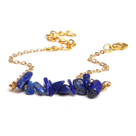 Lapis Adjustable Gold Bracelet, Lapis Lazuli Healing Crystal Stone Chip Jewelry, September Birthstone Gemstone